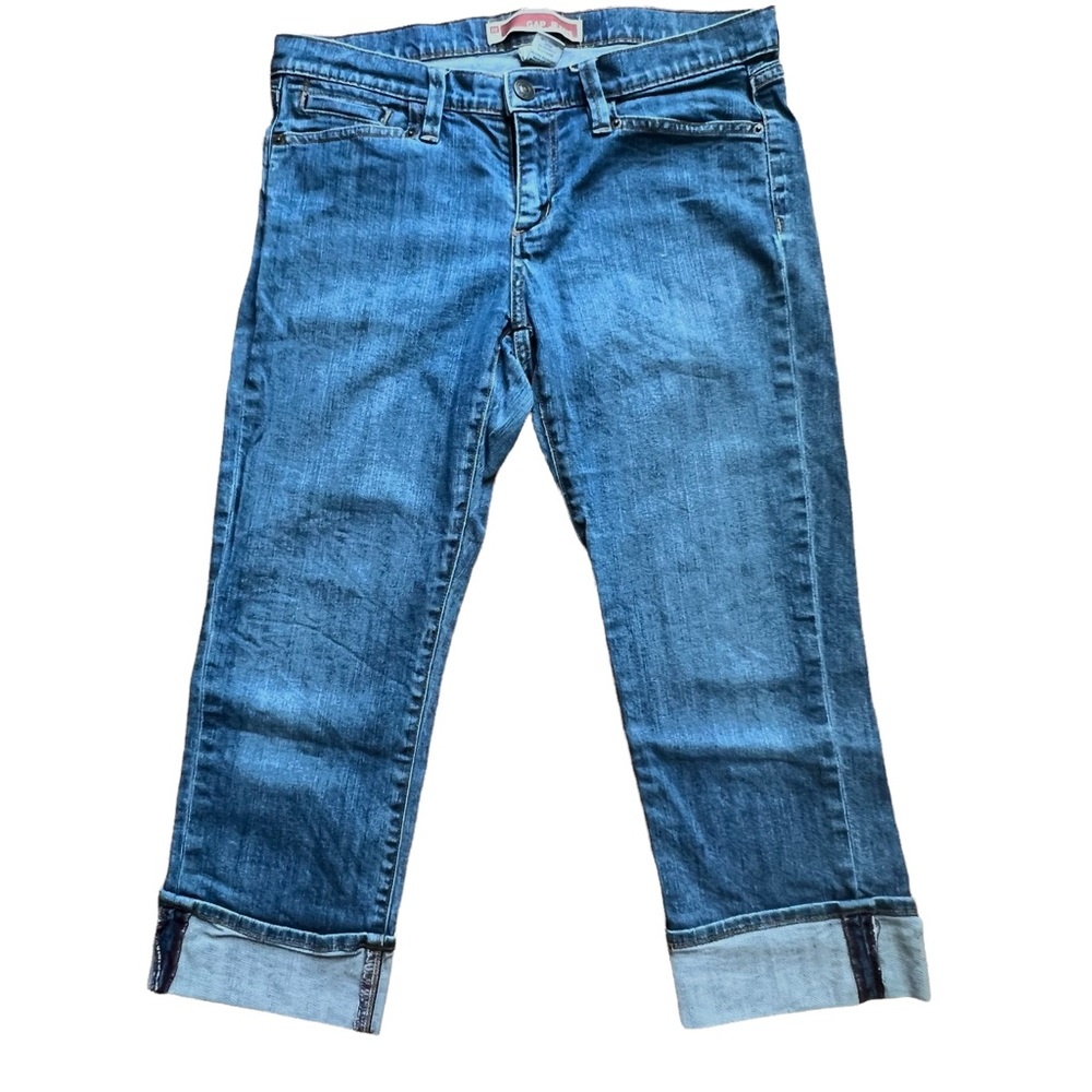 Gap Jeans Womens Size 8 Denim Cuffed Capri Comfort Stretch Med Wash Blue Faded